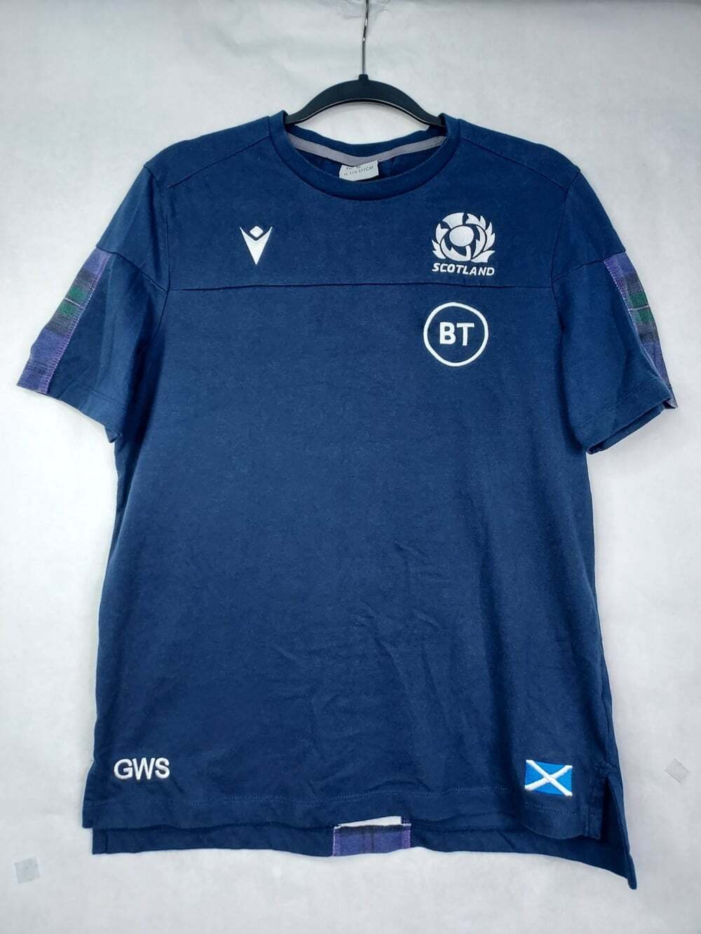 Macron Rugby Training Shirt Men's M Team Scotland Jersey Blue Tartan Sport Fan